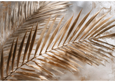 Фототапет Златни палмови листа върху светъл текстуриран фонсини тонове